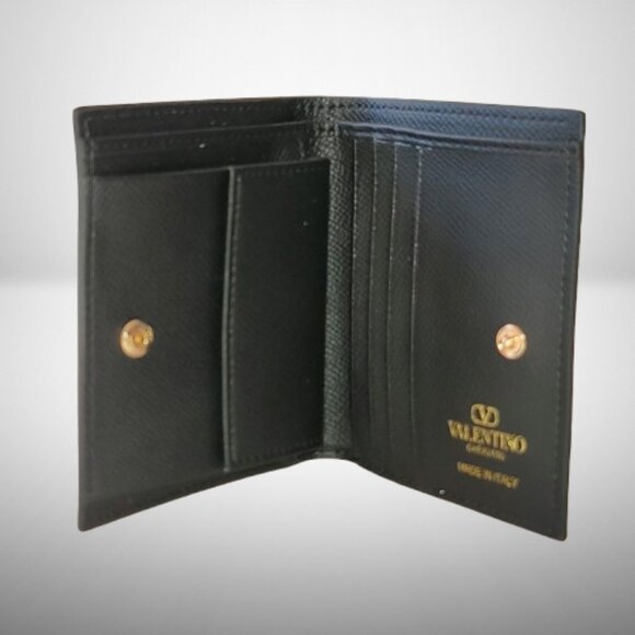VALENTINO COMPACT VLOGO SIGNATURE BLACK GRAINY CALFSKIN WALLET - Picture 6 of 7
